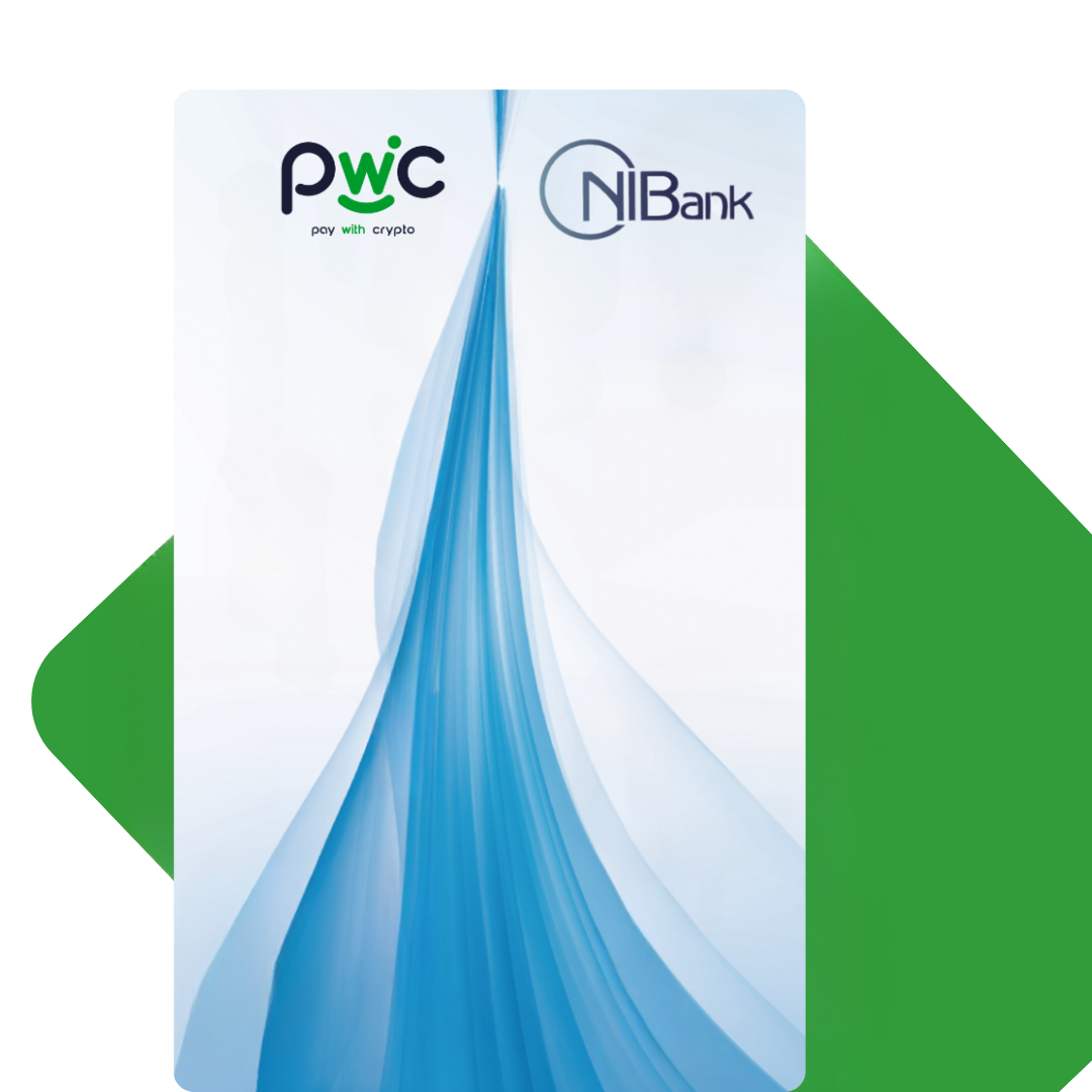 A woman holding a pay to crypto debit card